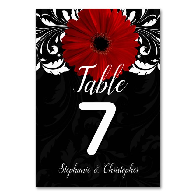 Numéro De Table Noir blanc rouge Gerbera Mariage marguerite Numéro (Par défaut)