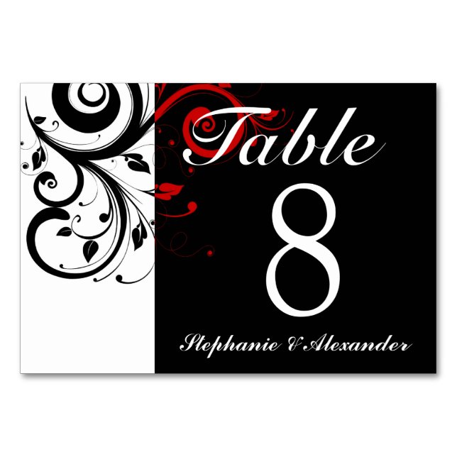 Numéro De Table Noir blanc rouge inverse Mariage de rotation (Devant)