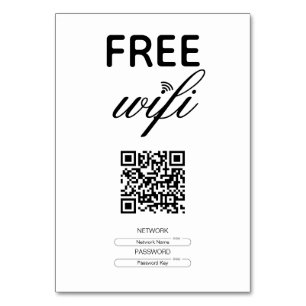 Numéro De Table Noir Blanc Simple Wi-Fi Gratuit QR Code Lieu