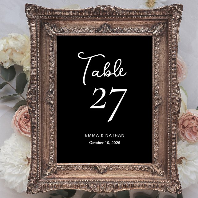 Numéro De Table Noir doux et blanc | MARIAGE (Elegant black wedding table number cards)