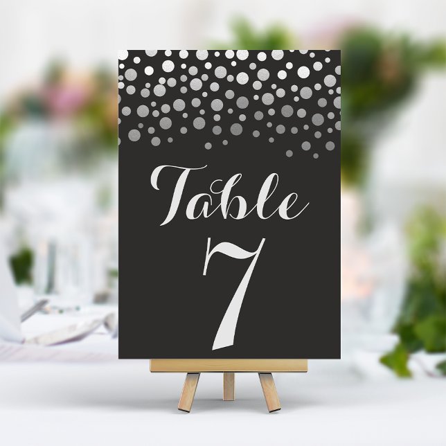 Numéro de table noir élégant confettis argentés (Créateur téléchargé)