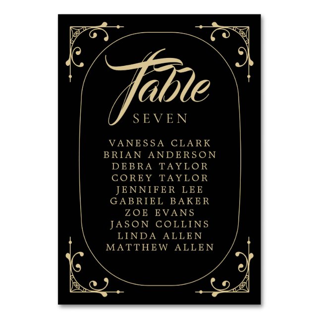 Numéro de table noir élégant déco or rétro mariage (Par défaut)