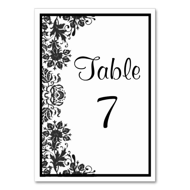 Numéro De Table Noir et Blanc Floral Damassé | Mariage sur mesure (Par défaut)