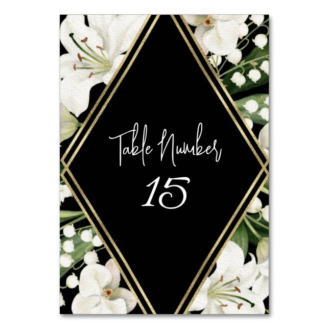Numéro De Table Noir floral mariage Lily Invitation classiques (Par défaut)