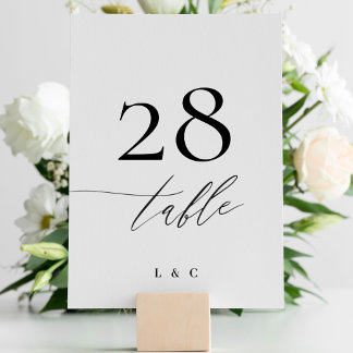 Numéro De Table Noir sur blanc Calligraphie Mariage moderne