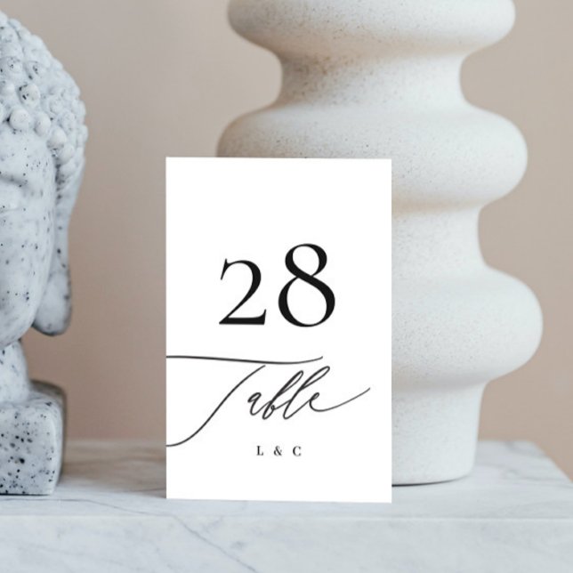 Numéro De Table Noir sur blanc Calligraphie Mariage moderne (Créateur téléchargé)