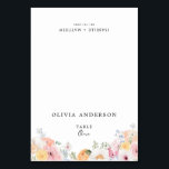 Numéro De Table Nom de l'invité floral pastel coloré<br><div class="desc">Carte de lieu florale pastel colorée avec un design de bordure florale à l'aquarelle,  personnalisable individuellement avec le nom de l'invité. Veuillez noter que ce sont des cartes plates qui doivent être marquées et pliées pour obtenir un effet de tente.</div>
