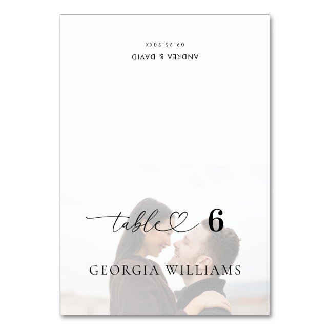 Numéro De Table Nom de l'invité modifiable Faded Photo Mariage Pla (Par défaut)
