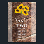 Numéro De Table Nom des invités Mariages de tournesol rustique<br><div class="desc">Ce design présente des tournesols rustiques sur fond de bois. Les tons jaunes, verts et marron créent une atmosphère rustique de jardin de campagne naturel. La bordure opaque met en évidence le centre du tournesol. L'inverse affiche la même conception. Design élégant de carte de numéro de table de mariage avec...</div>