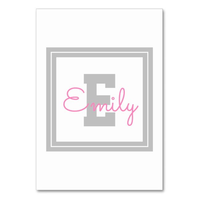 Numéro De Table Nom et monogramme encadrés mignons | Gris clair et (Par défaut)