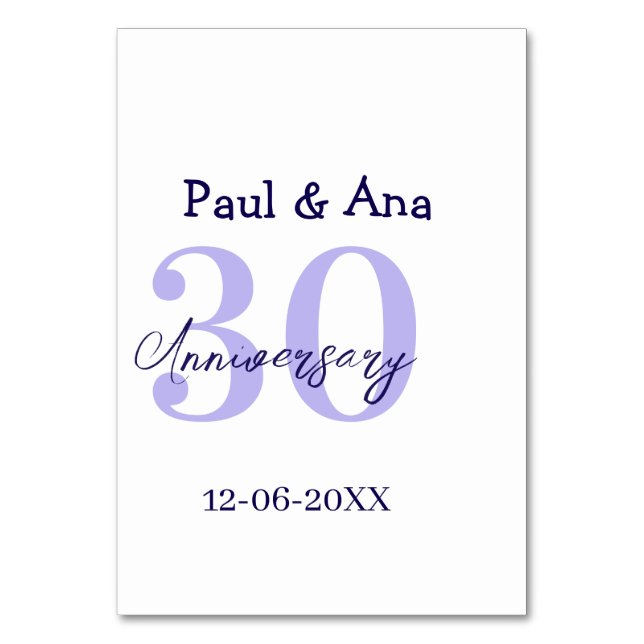 Numéro De Table nom lettre gras violet 30e anniversaire simple re (Par défaut)