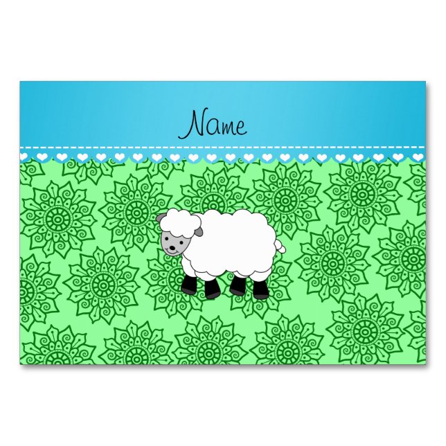 Numéro De Table Nom personnalisé mouton fleurs vertes (Dos)