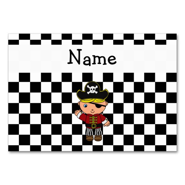 Numéro De Table Nom personnalisé pirate noir blanc checkers (Devant)