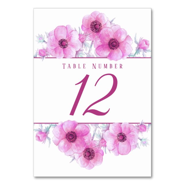 Numéro De Table Nombre de tables d'aquarelle d'anémone rose (Par défaut)