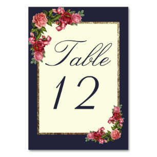 Numéro De Table Nombres de la Marine rose en ivoire bleu et en or