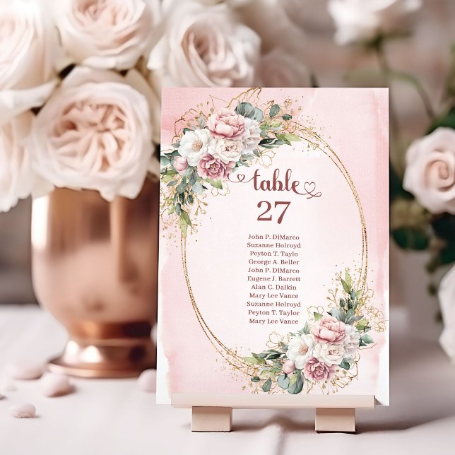 Numéro De Table Nombres de table Fleurs d'or rose élégants (Stylish Rose Gold Flowers Eucalyptus Table Numbers)