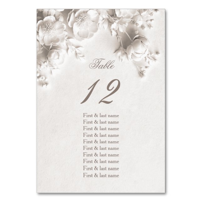 Numéro De Table Noms des invités de mariage aux roses 3D blanches  (Par défaut)