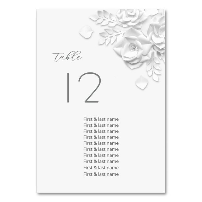 Numéro De Table Noms des invités de mariage aux roses 3D blanches (Par défaut)