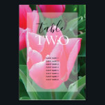 Numéro De Table Noms des invités de mariage aux tulipes roses élég<br><div class="desc">Ce design présente de tulipes roses élégantes dans leur verdure naturelle. Un beau champ de tulipes roses est utilisé comme arrière-plan. Le numéro de table est encadré élégamment avec un fond de bordure opaque blanc simple. C'est le design floral de mariage parfait, idéal pour n'importe quel thème de mariage. Design...</div>