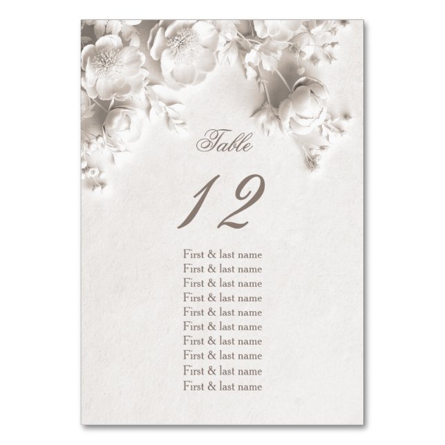 Numéro De Table Noms des invités de mariage Roses 3D blanches  (Par défaut)