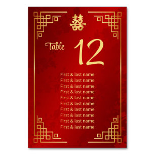 Numéro De Table Noms des invités d'un mariage chinois
