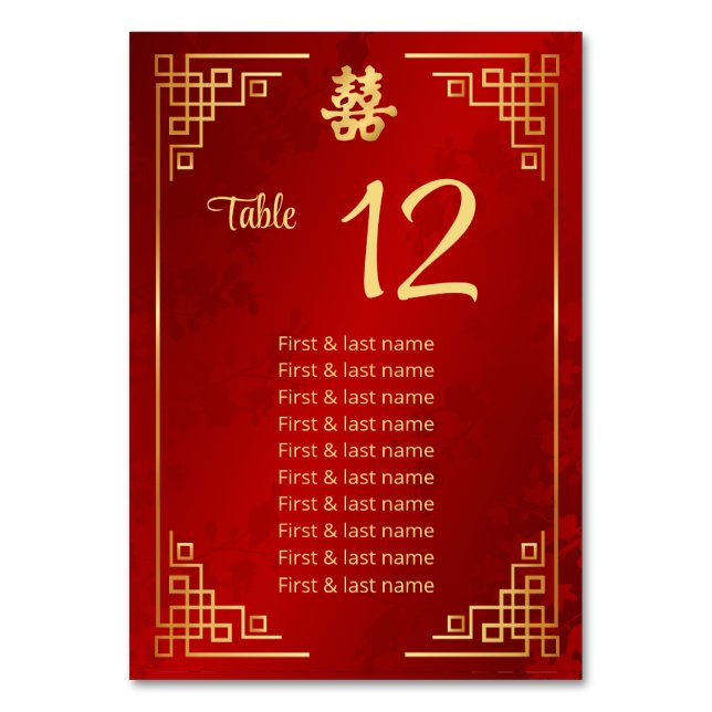 Numéro De Table Noms des invités d'un mariage chinois  (Par défaut)