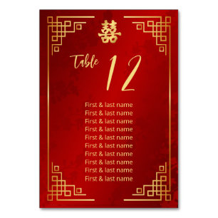 Numéro De Table Noms des invités d'un mariage chinois