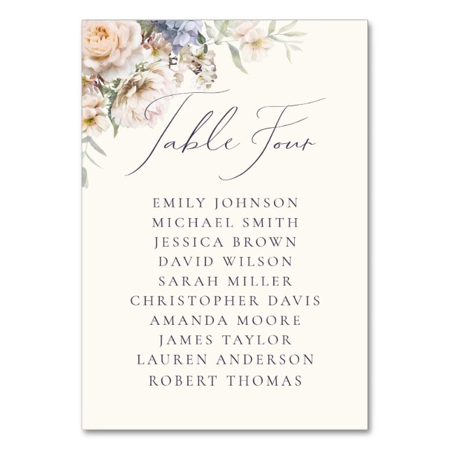 Numéro De Table Noms des quatre invités de la table à fleurs crème (Par défaut)