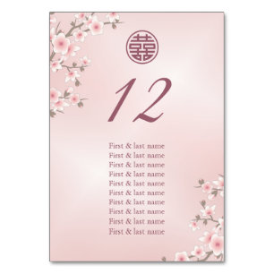 Numéro De Table Noms d'hôtes de Mariages chinois rose poussiéreux