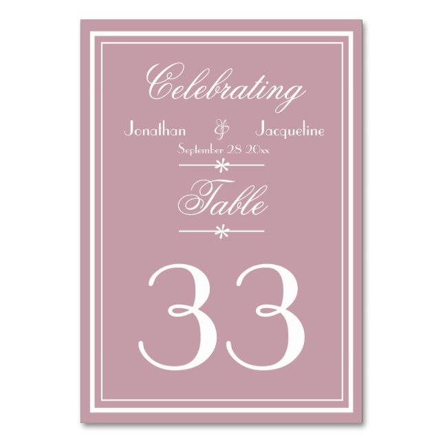 Numéro De Table Noms élégants de script de mariage rose poussiéreu (Par défaut)