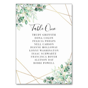 Numéro De Table Noms modernes Vert Eucalyptus Mariage géométrique