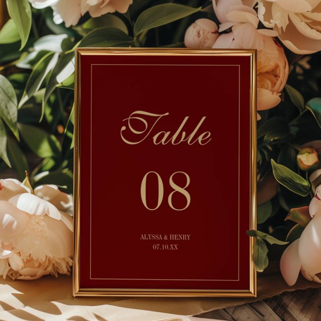 Numéro De Table Noms personnalisés de mariage Rouge Vin Écriture É (Créateur téléchargé)