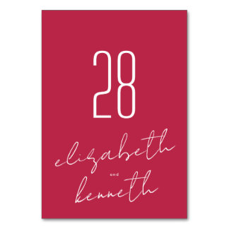 Numéro De Table Noms personnalisés modernes Mariage Red Magenta