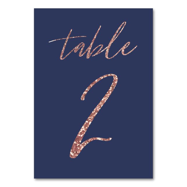 Numéro De Table Non, 2 - Glam Glitter Rose Gold et Bleu Mariage (Par défaut)