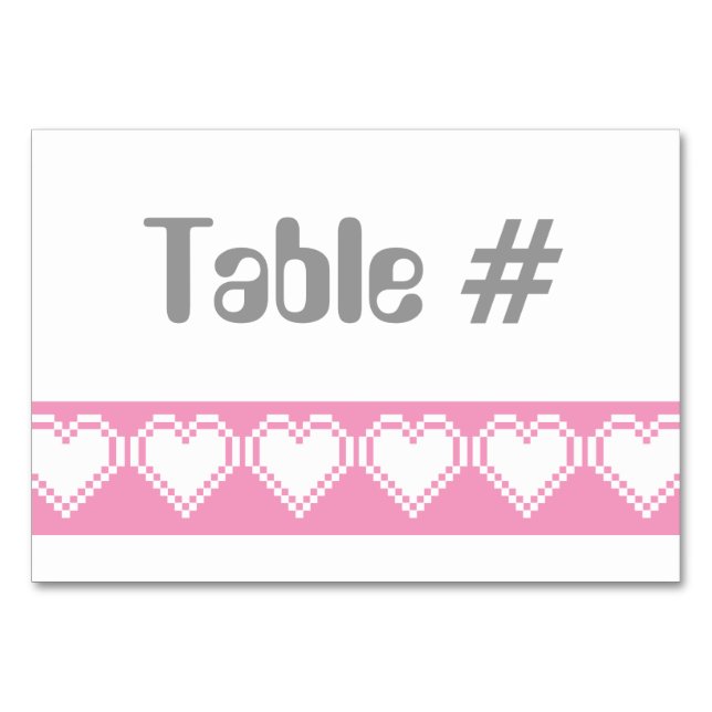 Numéro De Table Nos Coeurs 8 bits en Pétale Rose Table Card (Devant)