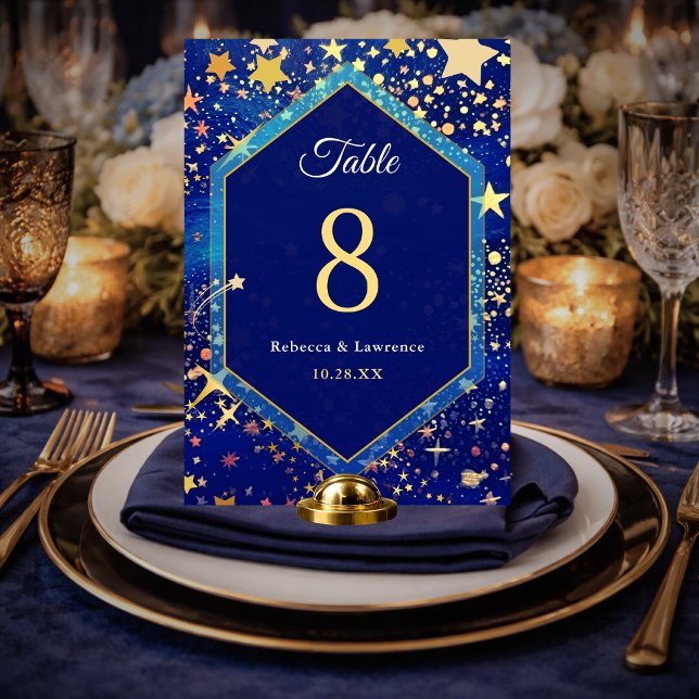 Numéro De Table Nuit céleste magique étoilée or bleu mariage (Créateur téléchargé)