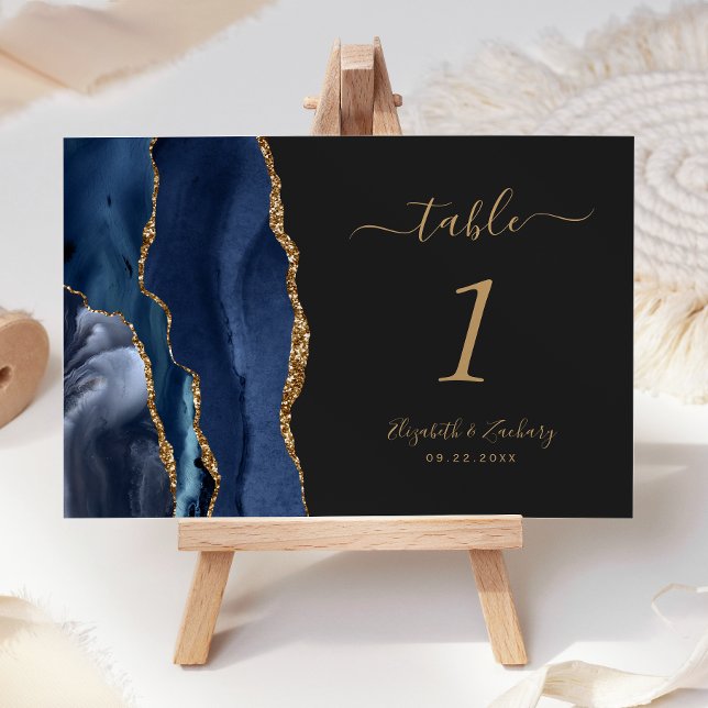Numéro De Table Nuit de noces bleu marine Agate dorée (Créateur téléchargé)