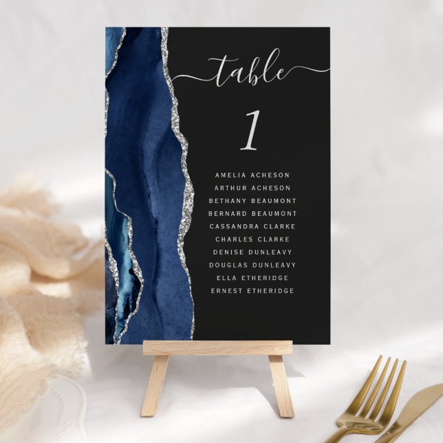 Numéro De Table Nuit de noces bleu marine argent agate foncé (Créateur téléchargé)