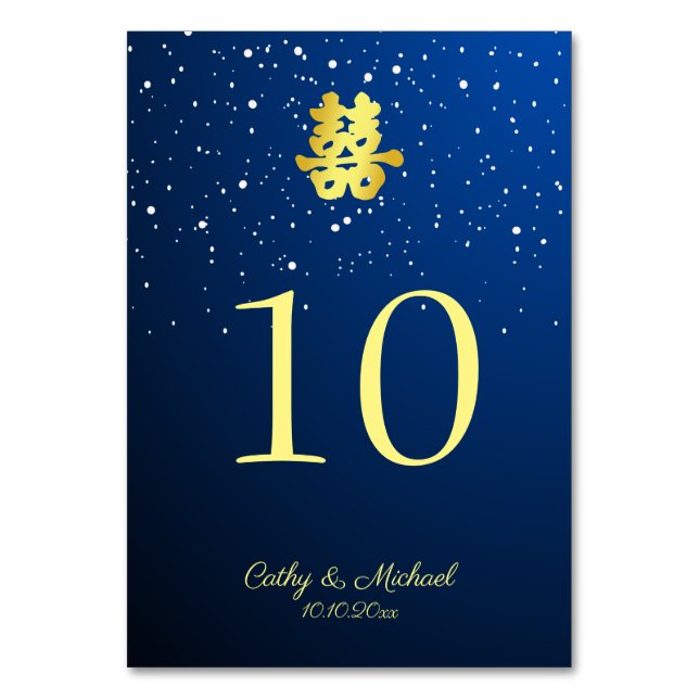 Numéro De Table Nuit étoilée de mariage chinois bleu double bonheu (Par défaut)