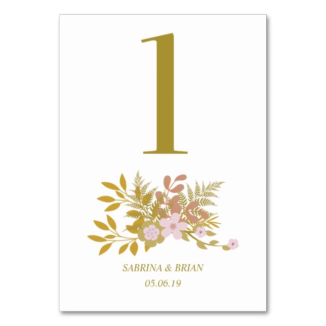 Numéro De Table Number One Floral Pink and Gold design (Par défaut)