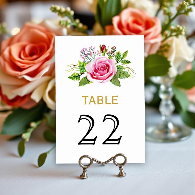 Numéro De Table Numéro de la table de mariage rose rose aquarelle (Créateur téléchargé)