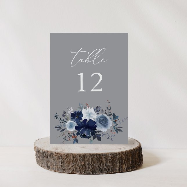 Numéro De Table Numéro de la table florale bleu et marine - gris 2 (Créateur téléchargé)