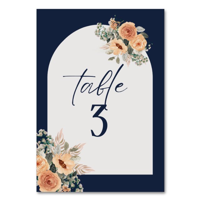 Numéro De Table Numéro de tableau, Elégant bleu foncé floral (Par défaut)