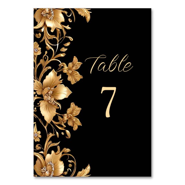 Numéro De Table Numéro de tableau Floral Orné Noir Or (Par défaut)