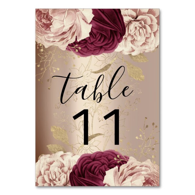 Numéro De Table Numéro de tableau Florals roses Rose Marsala Burgu (Par défaut)