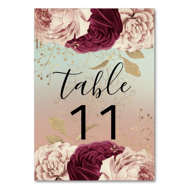Numéro De Table Numéro de tableau Floraux rose Rose Or Marsala ble (Dos)