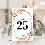 Numéro De Table Numéro de tableau géométrique rose aquarelle<br><div class="desc">fleurs roses aquarelles et cadre géométrique.</div>