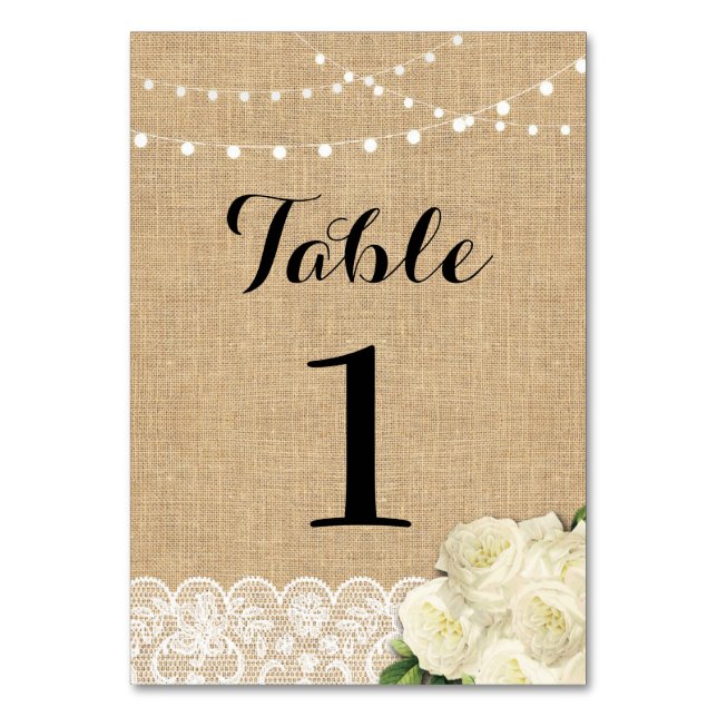 Numéro De Table Numéro de tableau Mariage Rustic Burlap Lights (Par défaut)