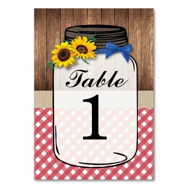 Numéro De Table Numéro de tableau Mariage Tournesol Jar Bois Rouge (Par défaut)