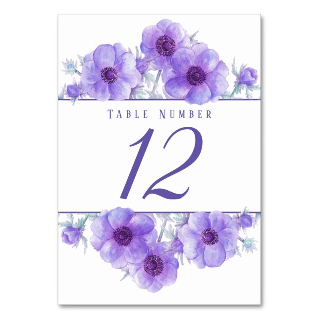 Numéro De Table Numéros de tableau d'aquarelle d'anémone violet (Par défaut)